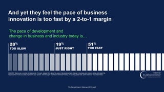 And yet they feel the pace of business
innovation is too fast by a 2-to-1 margin
Q349-351. Below are a number of statements. For each, please think about the pace of development and change in business and industry today and select the
response that most accurately represents your opinion. (Not Enough, Too Much) Informed Publics, 27-country global total. (2015 Edelman Trust Barometer)
The pace of development and
change in business and industry today is…
28%
TOO FAST
The Earned Brand | Edelman 2015 | pg 3
JUST RIGHT
19% 51%
TOO SLOW
 