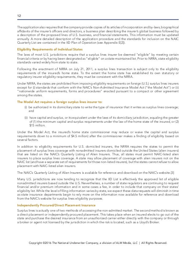 Excess and Surplus Lines Law A 3State Sample of a Complete Stateby…