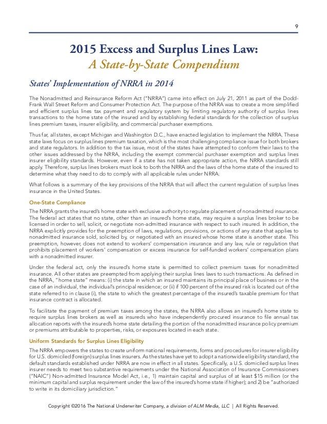 Excess and Surplus Lines Law A 3State Sample of a