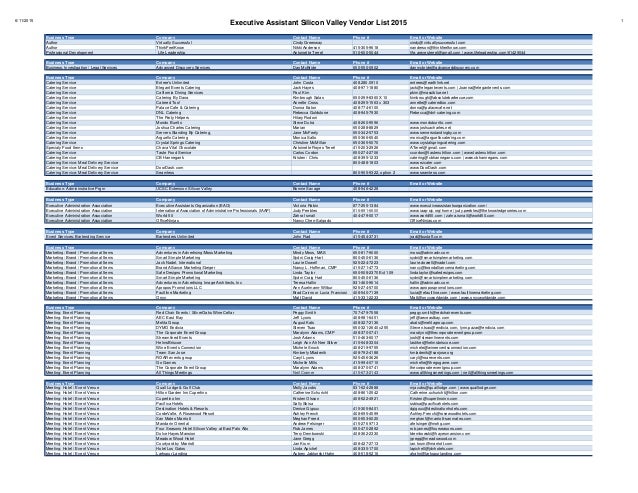 2015 executive assistant vendor list business phone list