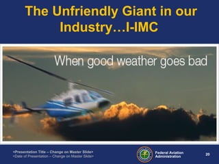 Federal Aviation
Administration
20
<Presentation Title – Change on Master Slide>
<Date of Presentation – Change on Master Slide>
The Unfriendly Giant in our
Industry…I-IMC
 