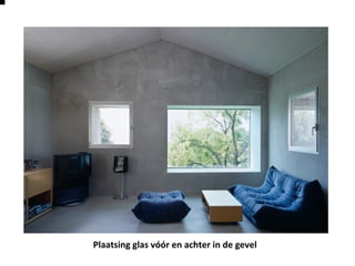 Plaatsing glas vóór en achter in de gevel
 