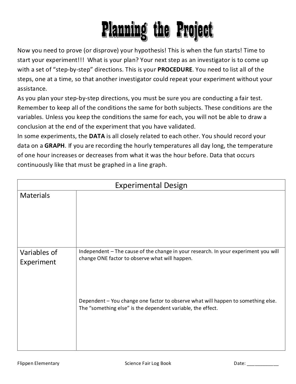 Log Book for Science Fair
