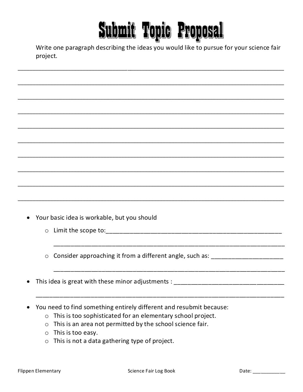 Log Book for Science Fair