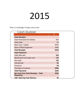 2015
What is Cash Budget? Explain with format
 