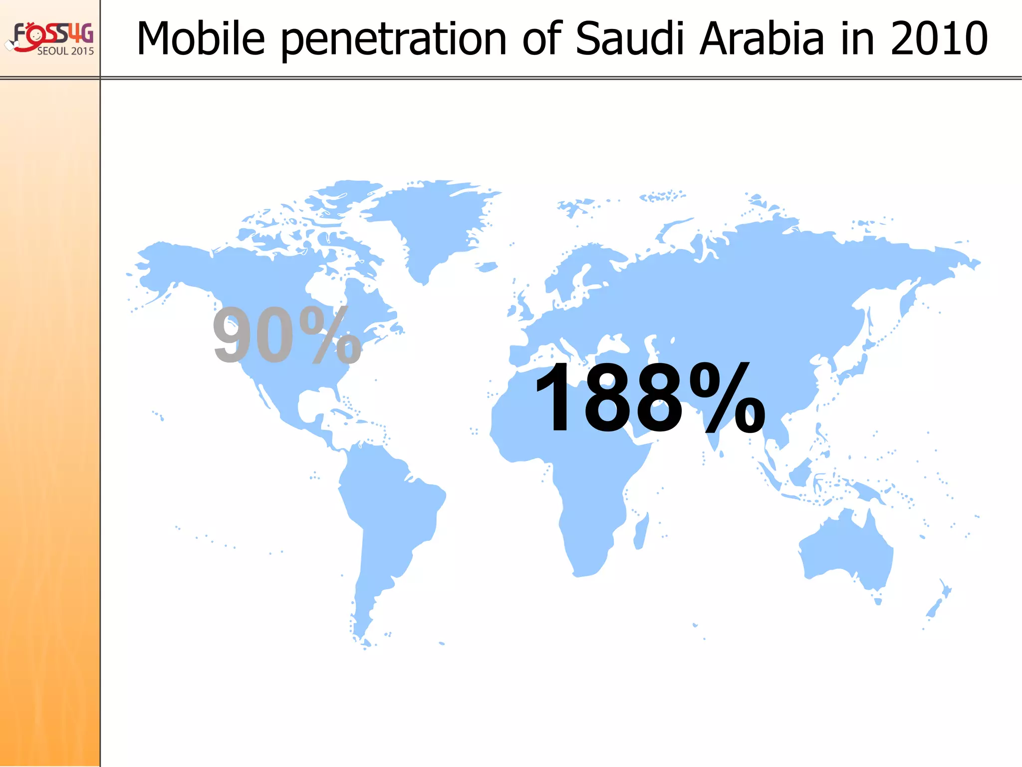 Mobile penetration of Saudi Arabia in 2010	
90%	
188%	
 