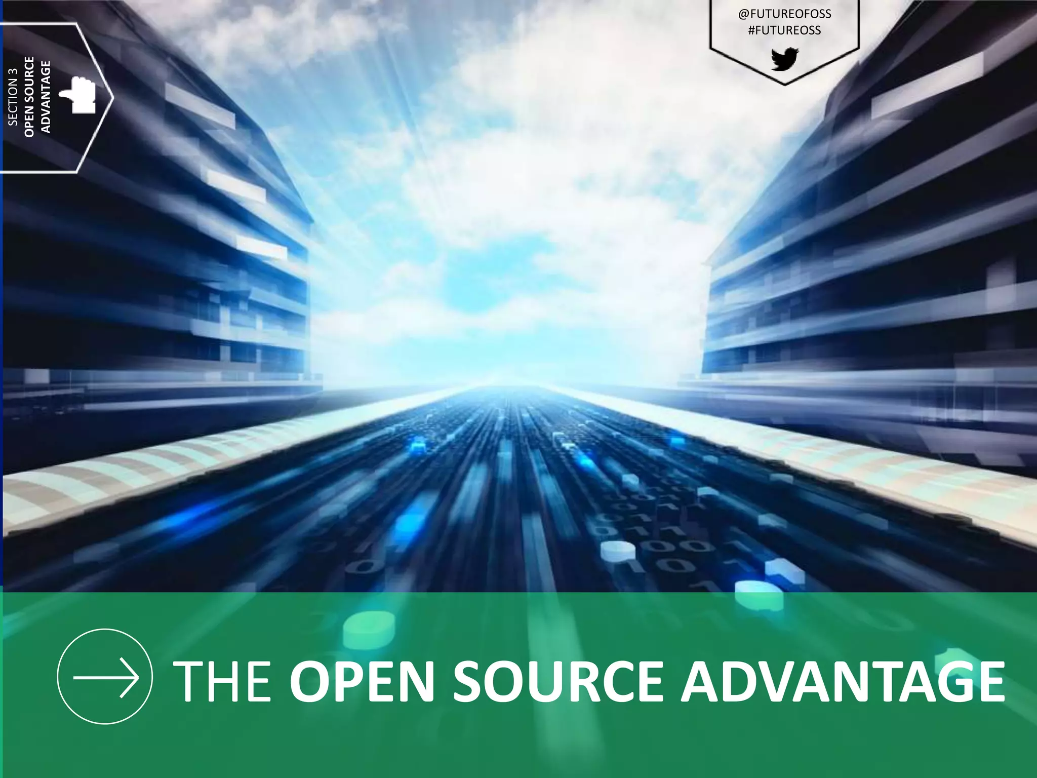 THE OPEN SOURCE ADVANTAGE
SECTION3
OPENSOURCE
ADVANTAGE
@FUTUREOFOSS
#FUTUREOSS
 
