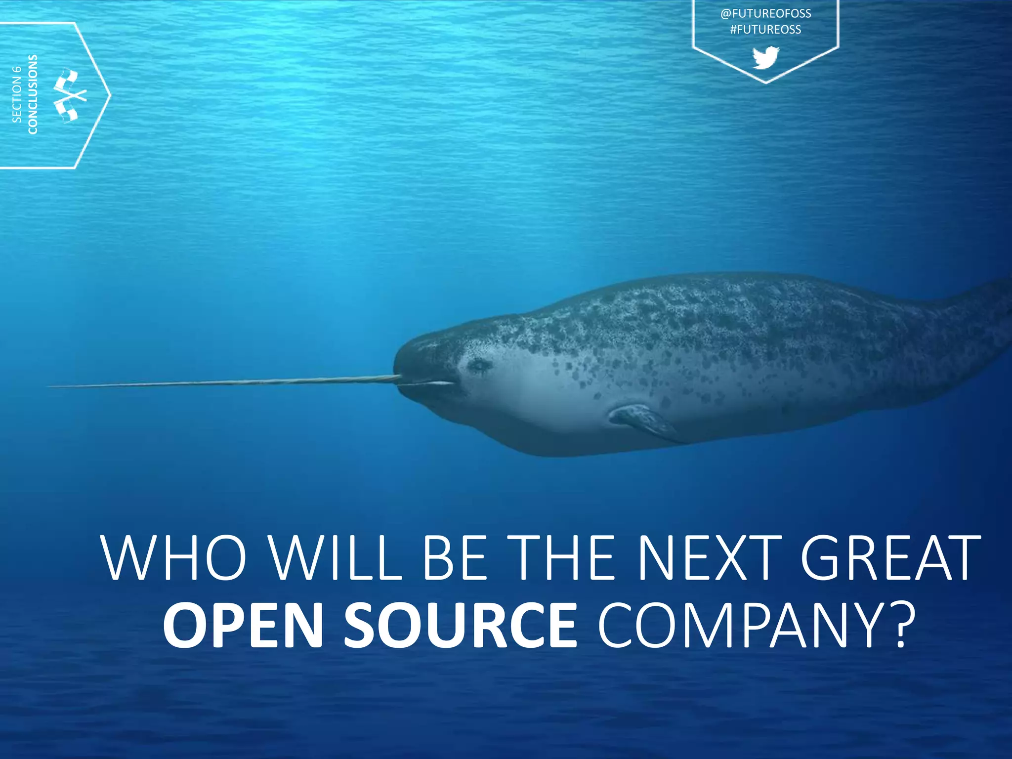 WHO WILL BE THE NEXT GREAT
OPEN SOURCE COMPANY?
SECTION6
CONCLUSIONS
@FUTUREOFOSS
#FUTUREOSS
 