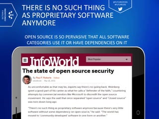 THERE IS NO SUCH THING
AS PROPRIETARY SOFTWARE
ANYMORE
OPEN SOURCE IS SO PERVASIVE THAT ALL SOFTWARE
CATEGORIES USE IT OR ...