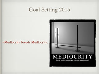 Goal Setting 2015
•Mediocrity breeds Mediocrity.
 