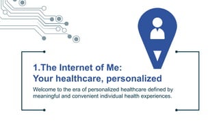 1.The Internet of Me:
Your healthcare, personalized
Welcome to the era of personalized healthcare defined by
meaningful and convenient individual health experiences.
Copyright © 2015 Accenture All rights reserved.
 