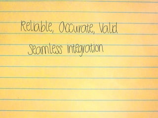 Reliable, Accurate, Valid
Seamless integration
 