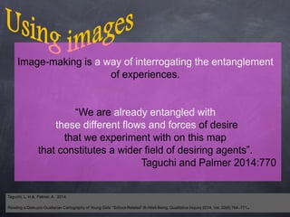 Taguchi, L. H.& Palmer, A. 2014.
Reading a Deleuzio-Guattarian Cartography of Young Girls’ “School-Related” Ill-/Well-Being. Qualitative Inquiry 2014, Vol. 20(6) 764–771.
 
