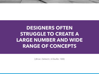 DESIGNERS OFTEN
STRUGGLE TO CREATE A
LARGE NUMBER AND WIDE
RANGE OF CONCEPTS
[Ullman, Dietterich, & Stauffer, 1988]
 
