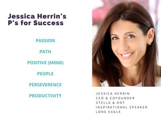 Jessica Herrin's
P's for Success
J E S S I C A H E R R I N
C E O & C O F O U N D E R
S T E L L A & D O T
I N S P I R A T I...