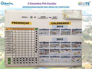 OPERACIONALIZAÇÃO DAS ÁREAS DE CONTEÚDO
II Encontro Pré-Escolar
 