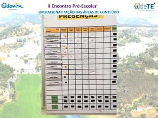 OPERACIONALIZAÇÃO DAS ÁREAS DE CONTEÚDO
II Encontro Pré-Escolar
 