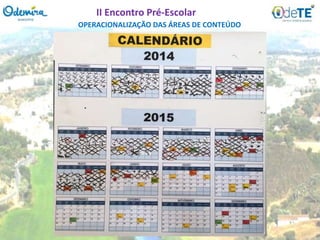 OPERACIONALIZAÇÃO DAS ÁREAS DE CONTEÚDO
II Encontro Pré-Escolar
 