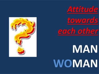 Attitude
towards
each other
MAN
WOMAN
 