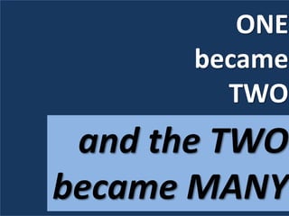 ONE
became
TWO
and the TWO
became MANY
 