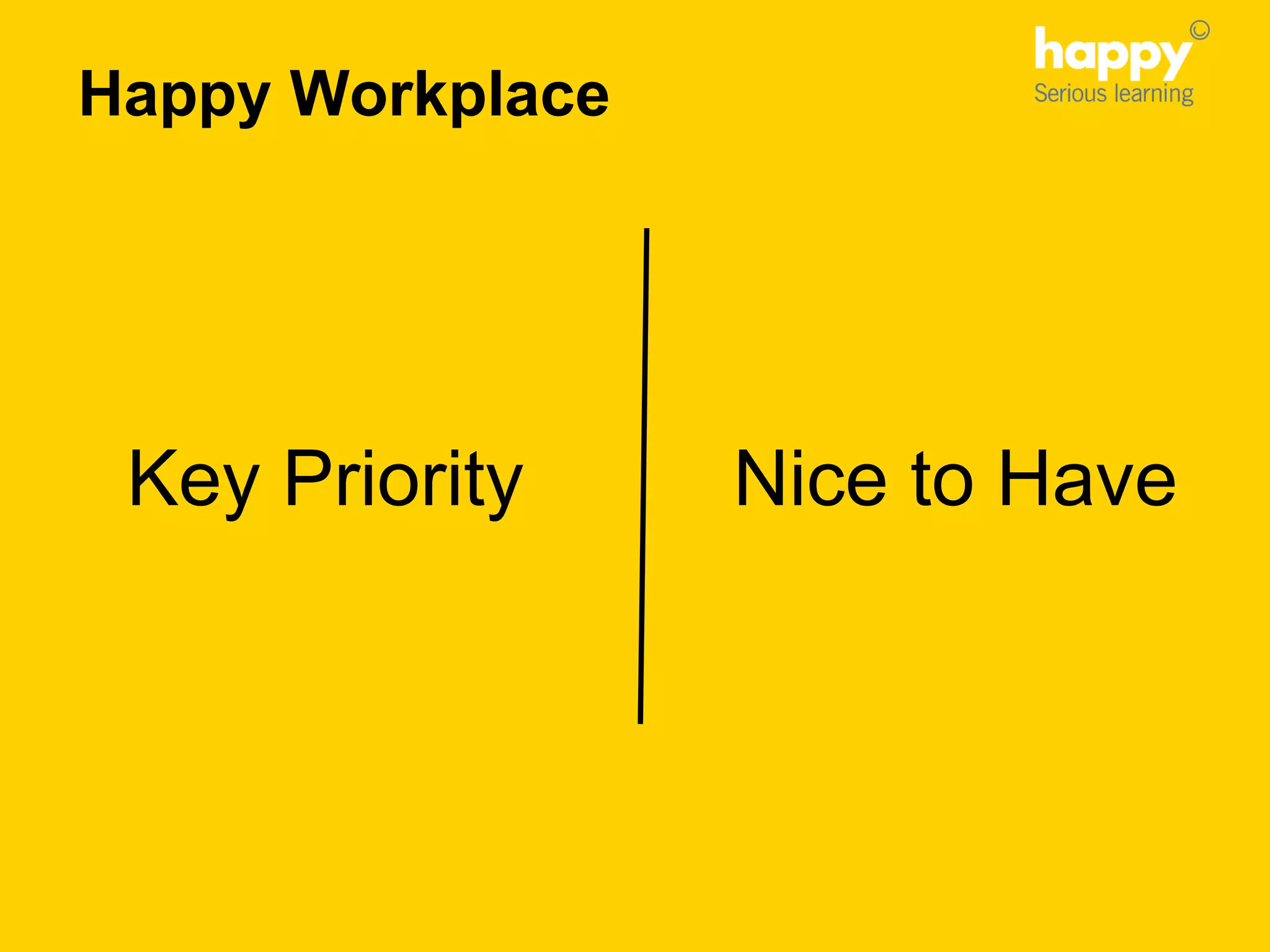 Nice to HaveKey Priority
Happy Workplace
 