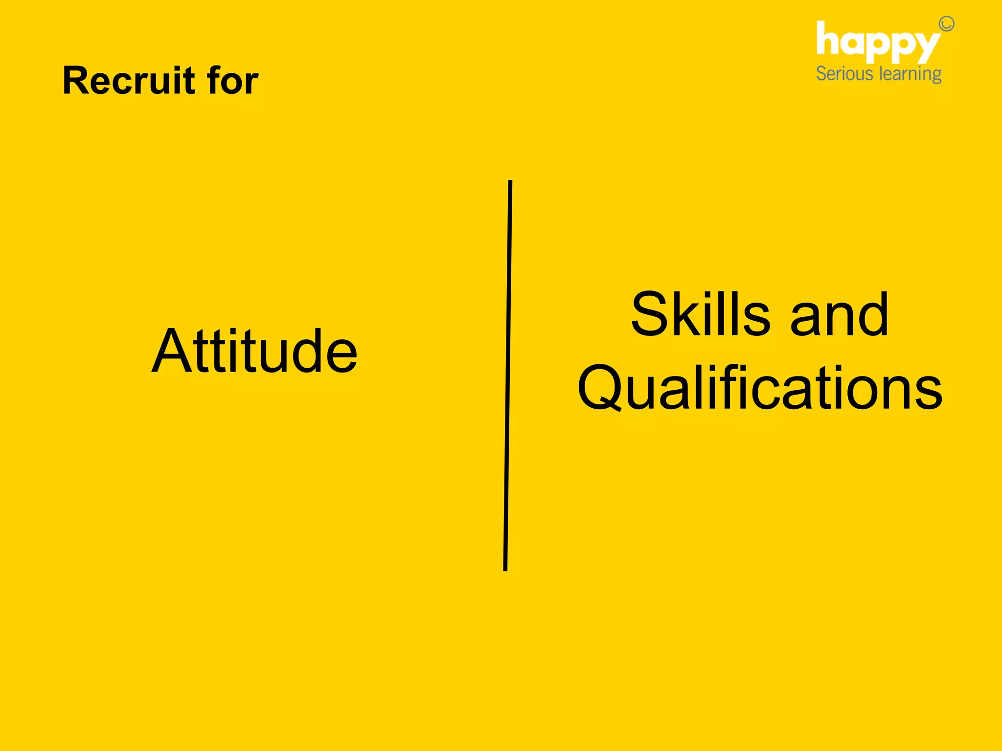 Attitude
Skills and
Qualifications
Recruit for
 