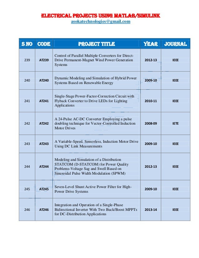 2015 latest IEEE electrical project list for BTech, Mtech, Phd