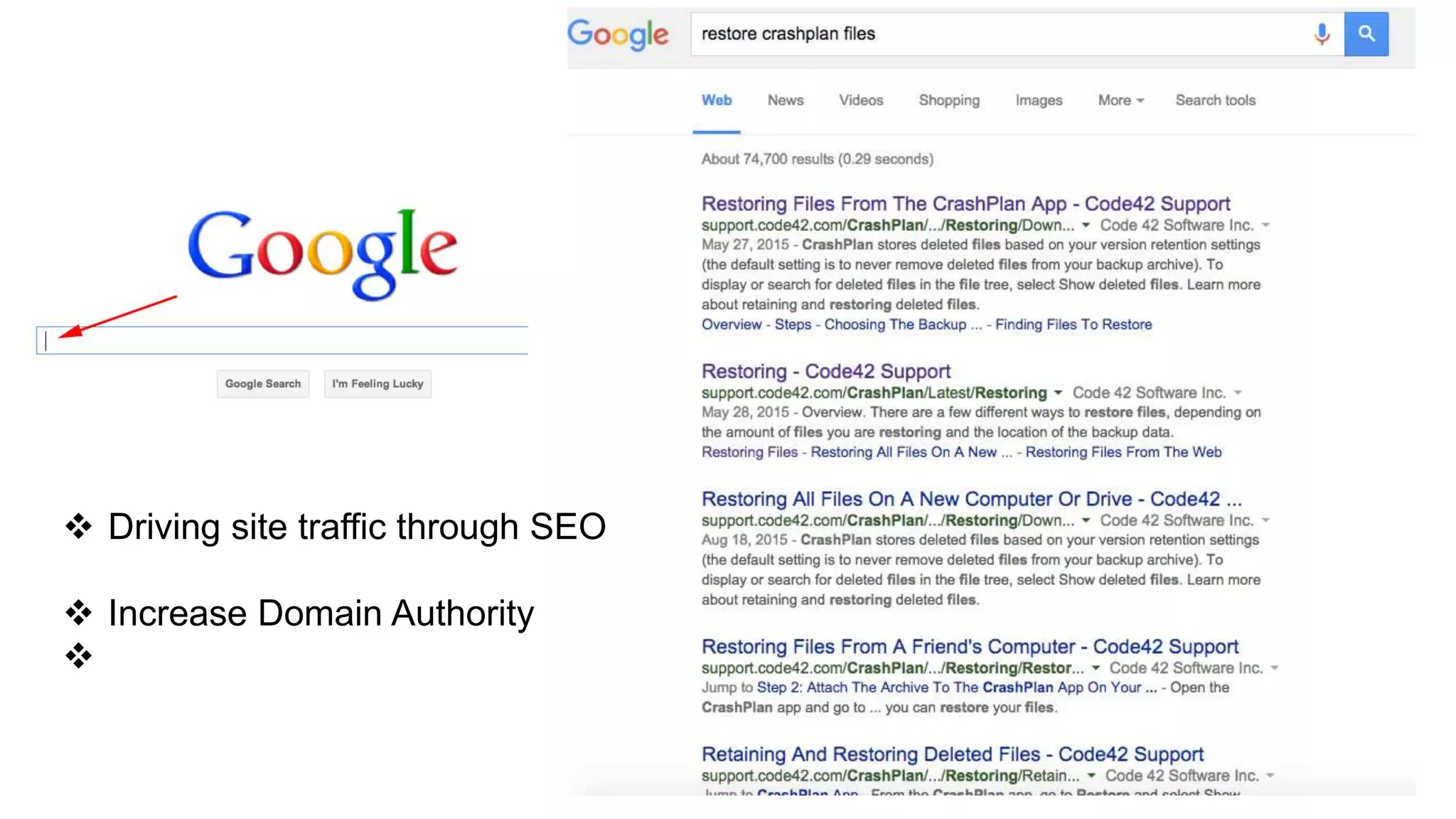  Driving site traffic through SEO
 Increase Domain Authority

 