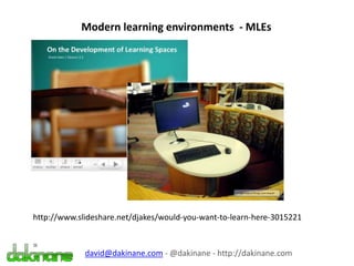 http://www.slideshare.net/djakes/would-you-want-to-learn-here-3015221
Modern learning environments - MLEs
david@dakinane.com - @dakinane - http://dakinane.com
 