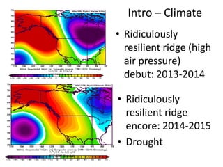 Intro – Climate
• Ridiculously
resilient ridge (high
air pressure)
debut: 2013-2014
• Ridiculously
resilient ridge
encore:...