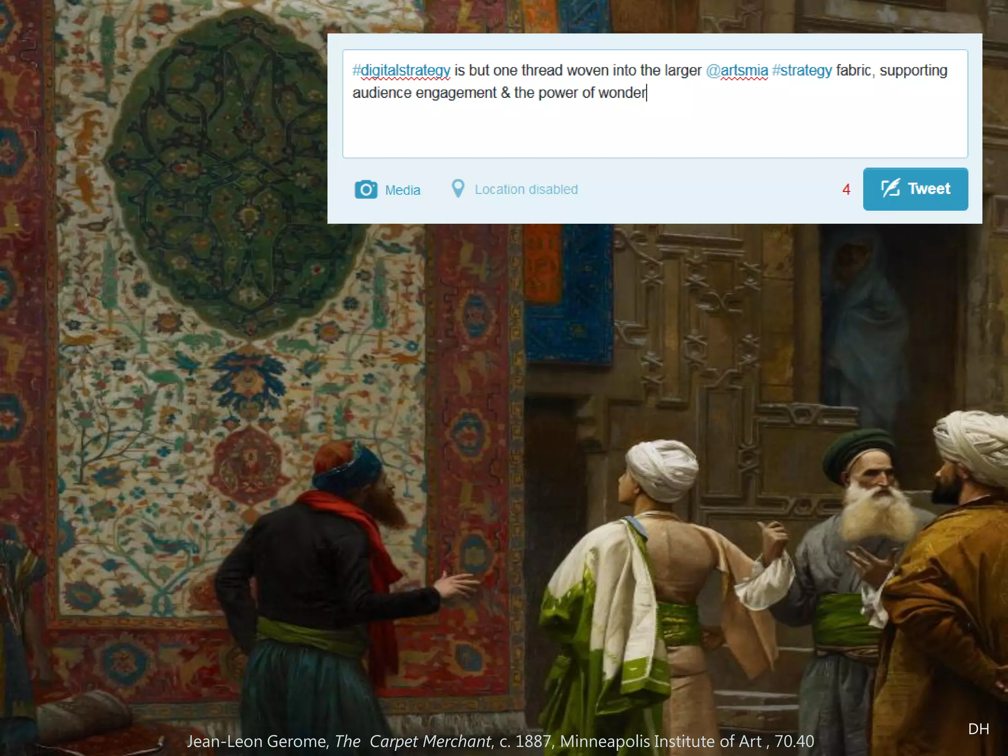 Jean-Leon Gerome, The Carpet Merchant, c. 1887, Minneapolis Institute of Art , 70.40
DH
 