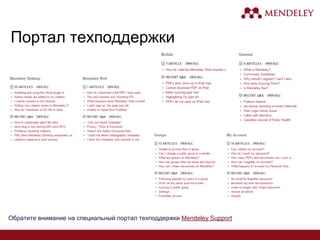 Обратите внимание на специальный портал техподдержки Mendeley Support
Портал техподдержки
 