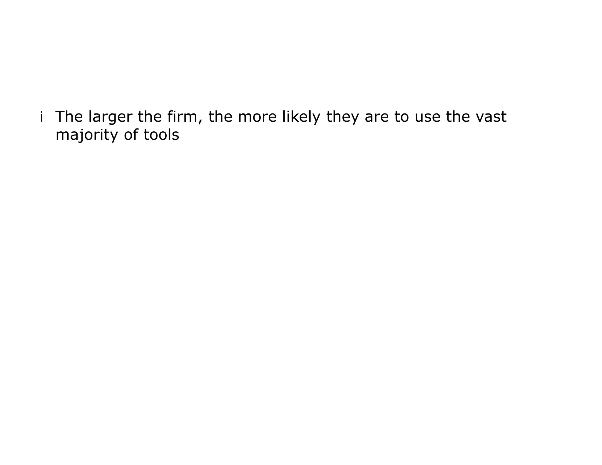 iThe larger the firm, the more likely they are to use the vast
majority of tools
 