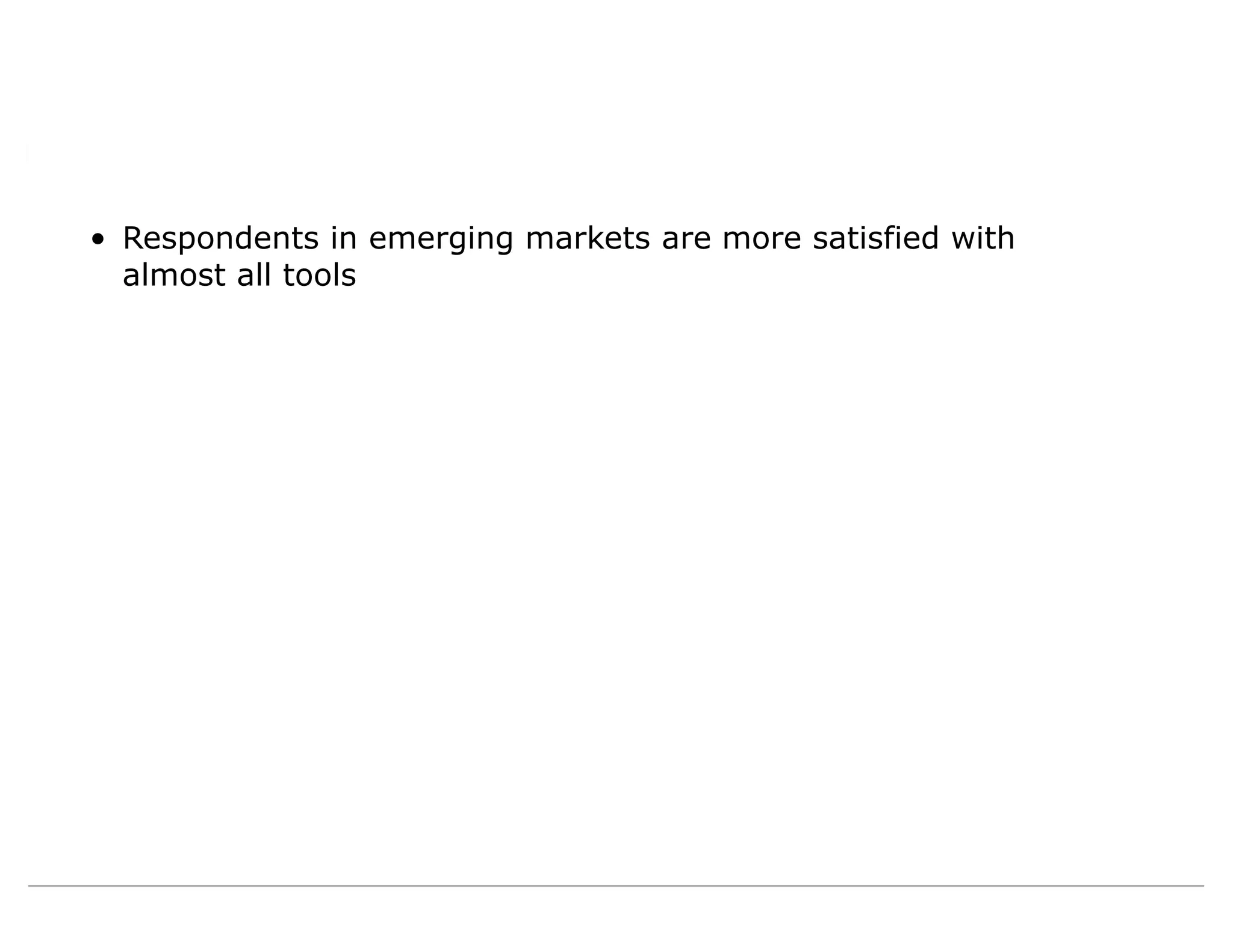 • Respondents in emerging markets are more satisfied with
almost all tools
 