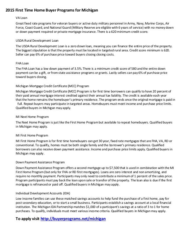 2015 michigan first time home buyer programs