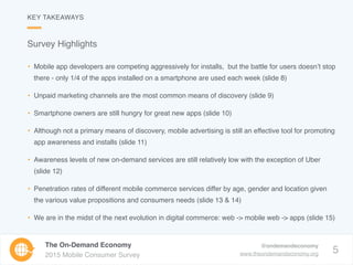 5
The On-Demand Economy
2015 Mobile Consumer Survey
@ondemandeconomy
www.theondemandeconomy.org
• Mobile app developers ar...