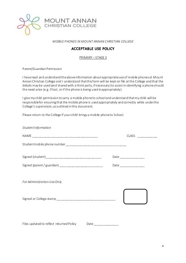 2015 mobile phone acceptable usage agreement stage 3