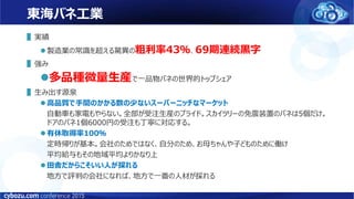 東海バネ工業
▌実績
 製造業の常識を超える驚異の粗利率43％、69期連続黒字
▌強み
多品種微量生産で一品物バネの世界的トップシェア
▌生み出す源泉
 高品質で手間のかかる数の少ないスーパーニッチなマーケット
自動車も家電もやらない。全部が受注生産のプライド。スカイツリーの免震装置のバネは5個だけ。
ドアのバネ1個6000円の受注も丁寧に対応する。
 有休取得率100％
定時帰りが基本。会社のためではなく、自分のため、お母ちゃんや子どものために働け
平均給与もその地域平均よりかなり上
 田舎だからこそいい人が採れる
地方で評判の会社になれば、地方で一番の人材が採れる
 