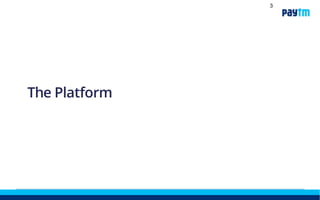 What do we do at Paytm Toronto?
• Create Data Platforms and Data
Products to be used by Paytm in
the following areas:
• Create a comprehensive data
platform for archive, processing,
and data-based decisions
• Fraud Detection and Prevention
• Analytical Scoring, Reporting, and
other Data Science challenges
• Building an advertising technology
platform to generate revenue and
increase customer engagement
• Blockchain(!) Stay tuned…
3
 
