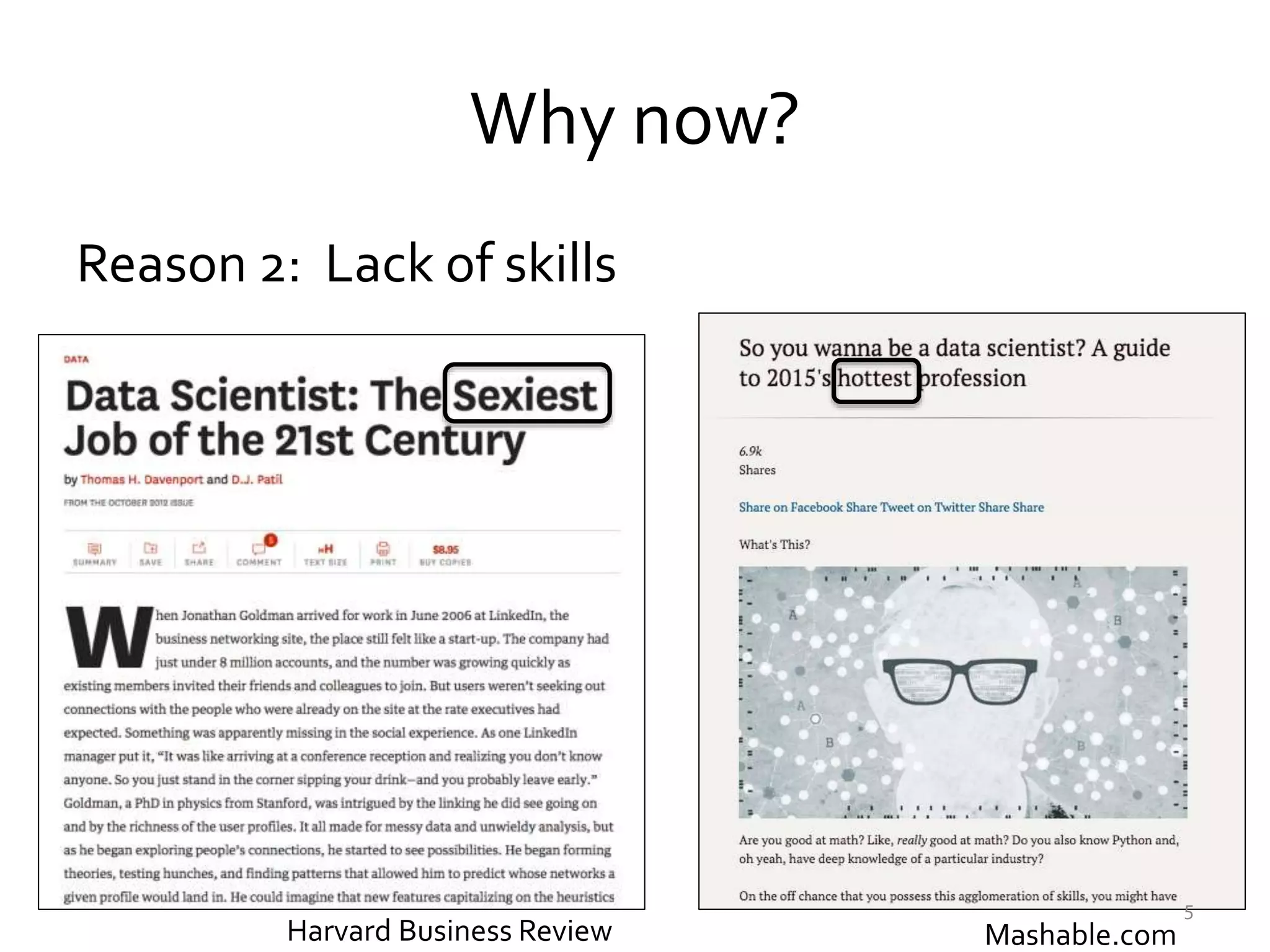 Why now?
Reason 2: Lack of skills
Harvard Business Review Mashable.com
5
 