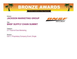 BRONZE AWARDS
Entrant:
JACKSON MARKETING
GROUP
Title:
NMHG CHARLOTTE
EXPERIENCE CENTER
Category:
C7: Face-to-Face Marketin...