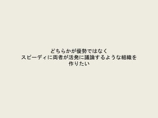 どちらかが優勢ではなく
スピーディに両者が活発に議論するような組織を
作りたい
 