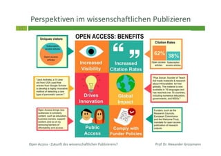 11
Perspektiven im wissenschaftlichen Publizieren
Prof. Dr. Alexander GrossmannOpen Access - Zukunft des wissenschaftlichen Publizierens?
 