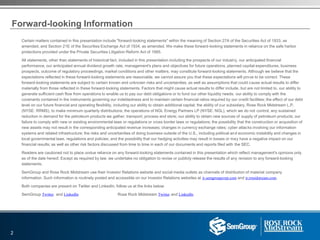 Forward-looking Information
2
Certain matters contained in this presentation include "forward-looking statements" within the meaning of Section 27A of the Securities Act of 1933, as
amended, and Section 21E of the Securities Exchange Act of 1934, as amended. We make these forward-looking statements in reliance on the safe harbor
protections provided under the Private Securities Litigation Reform Act of 1995.
All statements, other than statements of historical fact, included in this presentation including the prospects of our industry, our anticipated financial
performance, our anticipated annual dividend growth rate, management's plans and objectives for future operations, planned capital expenditures, business
prospects, outcome of regulatory proceedings, market conditions and other matters, may constitute forward-looking statements. Although we believe that the
expectations reflected in these forward-looking statements are reasonable, we cannot assure you that these expectations will prove to be correct. These
forward-looking statements are subject to certain known and unknown risks and uncertainties, as well as assumptions that could cause actual results to differ
materially from those reflected in these forward-looking statements. Factors that might cause actual results to differ include, but are not limited to, our ability to
generate sufficient cash flow from operations to enable us to pay our debt obligations or to fund our other liquidity needs; our ability to comply with the
covenants contained in the instruments governing our indebtedness and to maintain certain financial ratios required by our credit facilities; the effect of our debt
level on our future financial and operating flexibility, including our ability to obtain additional capital; the ability of our subsidiary, Rose Rock Midstream L.P.
(NYSE: RRMS), to make minimum quarterly distributions; the operations of NGL Energy Partners LP (NYSE: NGL), which we do not control; any sustained
reduction in demand for the petroleum products we gather, transport, process and store; our ability to obtain new sources of supply of petroleum products; our
failure to comply with new or existing environmental laws or regulations or cross border laws or regulations; the possibility that the construction or acquisition of
new assets may not result in the corresponding anticipated revenue increases; changes in currency exchange rates; cyber attacks involving our information
systems and related infrastructure; the risks and uncertainties of doing business outside of the U.S., including political and economic instability and changes in
local governmental laws, regulations and policies; and the possibility that our hedging activities may result in losses or may have a negative impact on our
financial results; as well as other risk factors discussed from time to time in each of our documents and reports filed with the SEC.
Readers are cautioned not to place undue reliance on any forward-looking statements contained in this presentation which reflect management's opinions only
as of the date hereof. Except as required by law, we undertake no obligation to revise or publicly release the results of any revision to any forward-looking
statements.
SemGroup and Rose Rock Midstream use their Investor Relations website and social media outlets as channels of distribution of material company
information. Such information is routinely posted and accessible on our Investor Relations websites at ir.semgroupcorp.com and ir.rrmidstream.com.
Both companies are present on Twitter and LinkedIn, follow us at the links below:
SemGroup Twitter and LinkedIn Rose Rock Midstream Twitter and LinkedIn
 