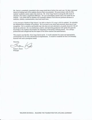 2015 PAEMST BALDWIN RECOMMENDATION