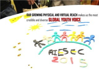 OUR GROWING PHYSICAL AND VIRTUAL REACHOUR GROWING PHYSICAL AND VIRTUAL REACH makes us the most
credible and diverse GLOBAL YOUTH VOICEGLOBAL YOUTH VOICE.
 