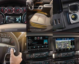 A / DRIVER INFORMATION CENTER B / SAFETY ALERT DRIVER SEAT C / CONNECTIVITY 
E / COLOR T D / FINGERTIP CONTROLS OUCH RADIO WITH MYLINK 
F / NAVIGATION SYSTEM 
 