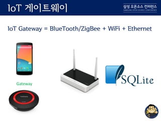 IoT 게이트웨이
IoT Gateway = BlueTooth/ZigBee + WiFi + Ethernet
Gateway
 