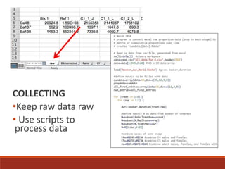 COLLECTING
•Keep raw data raw
• Use scripts to
process data
 