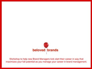 Workshop to help new Brand Managers kick start their career in way that
maximizes your full potential as you manage your career in brand management.
 